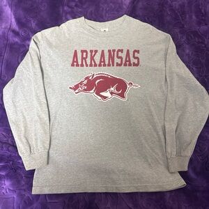 Vintage Alstyle ArkansasRazorbacks Running Hog GrayLong Sleeve T-Shirt